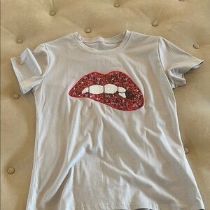 Gray T-Shirt with Red Sequin Lips Design, never worn